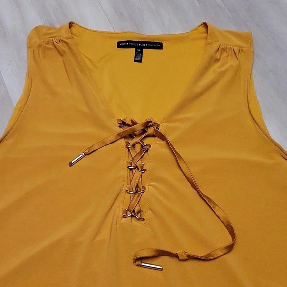 🛍White House Black Market Marigold‎ Tie Front Sleeveless Lined Blouse Womens XL - Picture 3 of 7